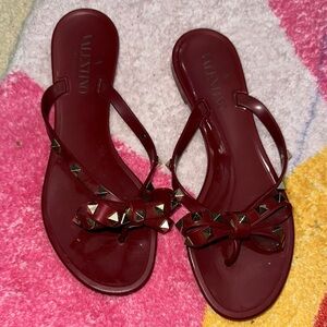 Valentino Red Sandals with Studded Bow